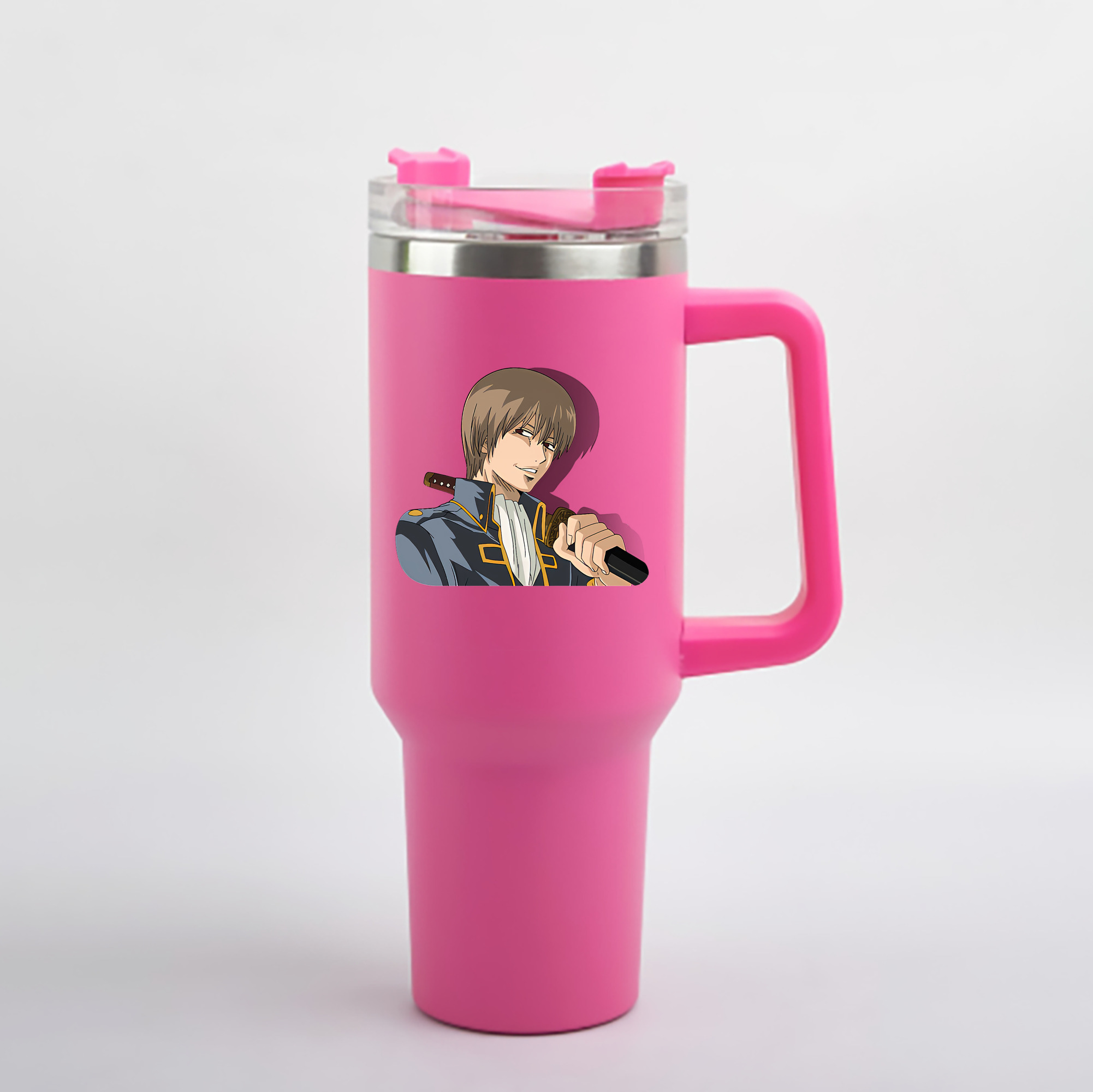 （画像用） ぎんたま 坂田銀時（さかたぎんとき） 神楽 志村新八（しむら しんぱち） GINTAMA Sakata Gintoki Kagura Shimura Shinpachi 1200mL車用タンブラー - クリスタルステッカー（プラスチックストロー付き）